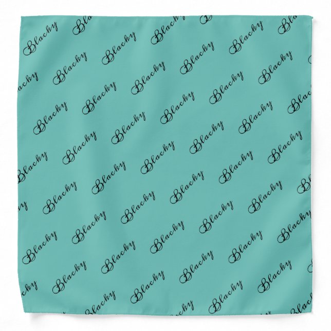 Dog name Turquoise Black Script Pattern Bandana (Front)