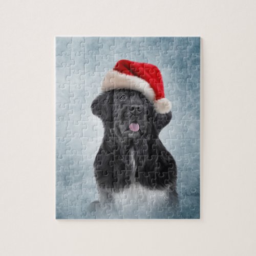 Dog Newfoundland in red hat of Santa Claus Jigsaw Puzzle