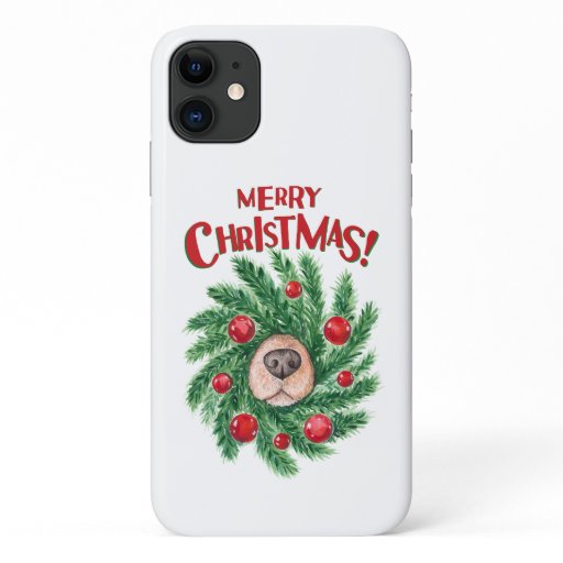 Dog Nose Merry Christmas Wreath iPhone 11 Case
