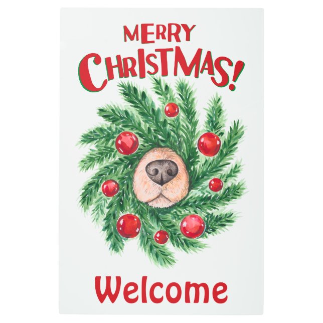 Dog Nose Merry Christmas Wreath Metal Print (Front)
