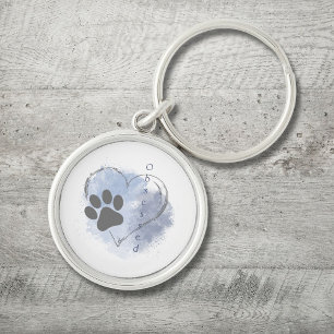 Dog Obsessed Heart Paw Blue Watercolor Keychain