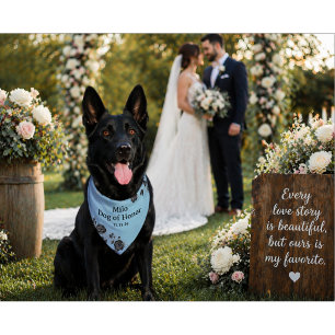 Dog of Honor Blue Floral Custom Wedding Pet Bandana Collar