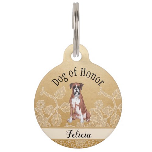 Dog of Honor Day of Wedding Gold with Faux Lace Pet ID Tag