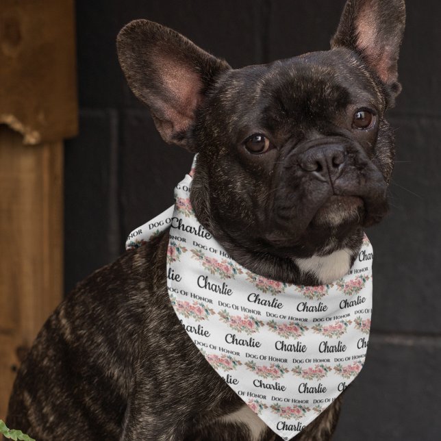 Dog Of Honor Floral Pattern Wedding Pet Bandana (Creator Uploaded)