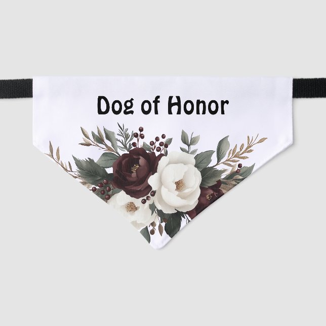 Dog of Honor Floral Wedding Pet Bandana Collar (Front)
