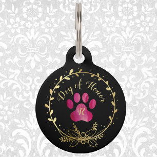 Dog of Honor Fuchsia Paw Print Wedding Pet ID Tag