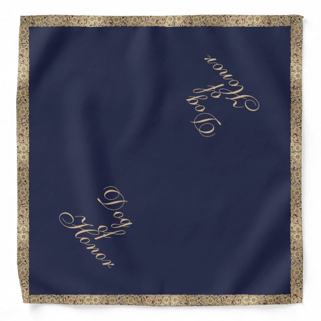 Dog of Honor Navy Blue Gold Roses Wedding Bandana (Front)