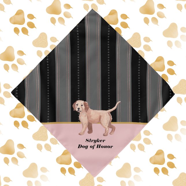 Dog of Honor Wedding Black Gray and Pink Pinstripe Bandana (Creator Uploaded)