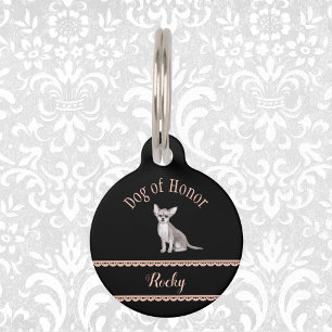 Dog of Honor Wedding Chihuahua Faux Lace on Black Pet ID Tag