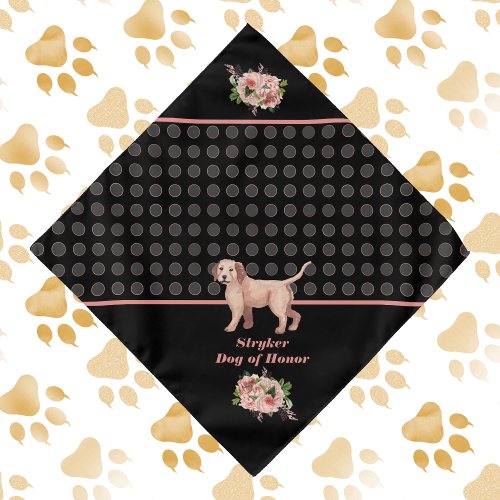 Dog of Honor Wedding Peach Floral and Gray Circles Bandana