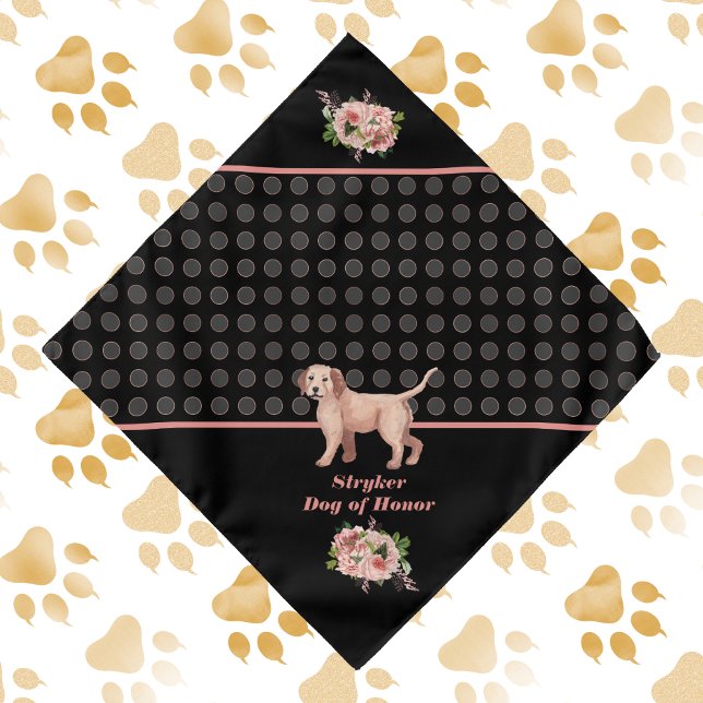 Dog of Honor Wedding Peach Floral and Gray Circles Bandana (Creator Uploaded)