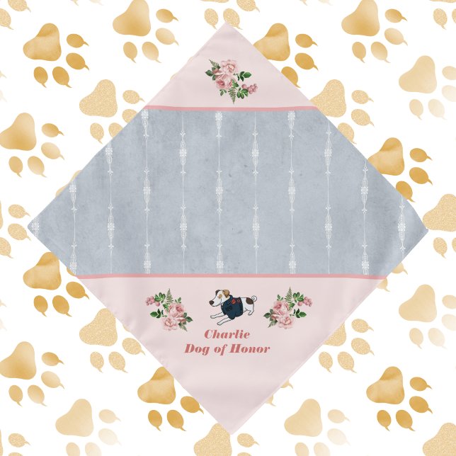 Dog of Honor Wedding Peach Floral and Linen Look Bandana (Creator Uploaded)