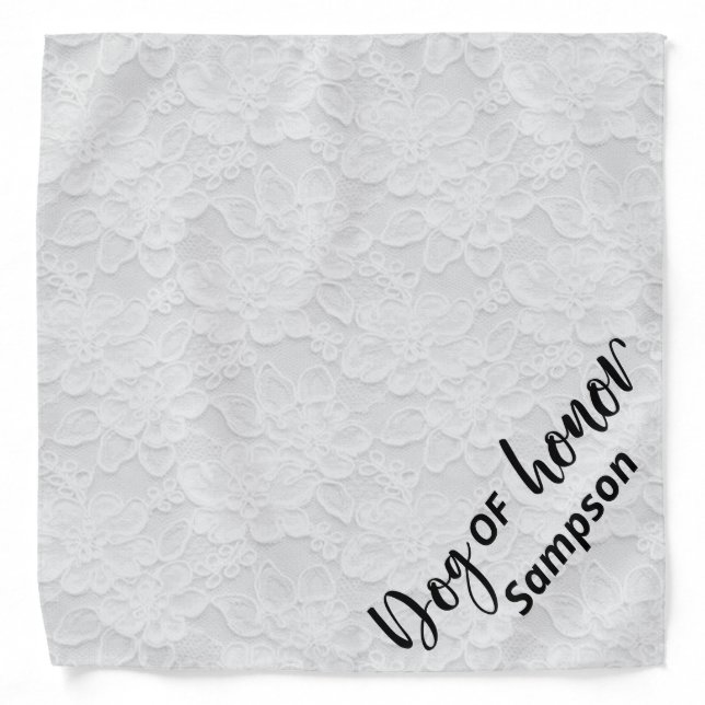 Dog Of Honor Wedding Pet  Personalized White Lace Bandana (Front)