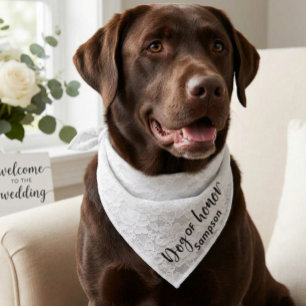 Dog Of Honor Wedding Pet  Personalized White Lace Bandana