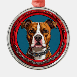 Dog on a blue background with chains metal ornament