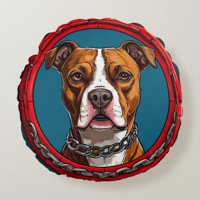 Dog on a blue background with chains round pillow (Front)