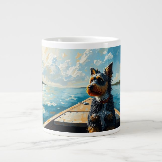 Dog on a boat giant coffee mug (Front)