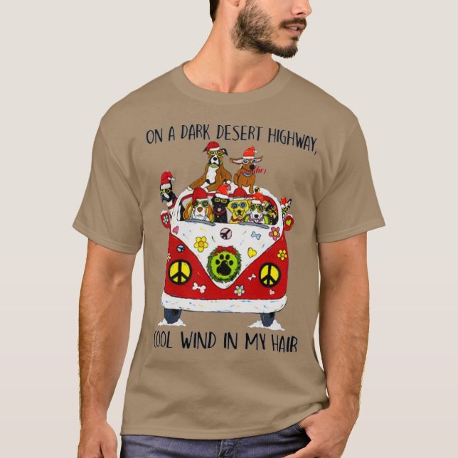 Dog On A Dark Desert Highway Funny Christmas T-Shirt (Front)