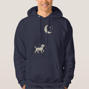 dog on a nighttime walkie under the moon and stars hoodie