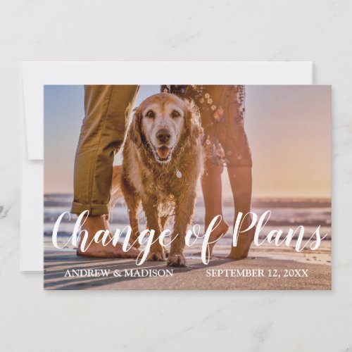 Dog on Beach Change of Plans Postponed Wedding Save The Date