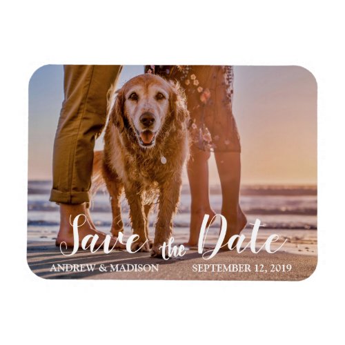 Dog on Beach with Couple Save the Date Magnet