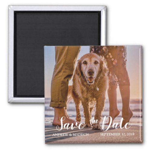 Dog on Beach with Couple Save the Date Magnet
