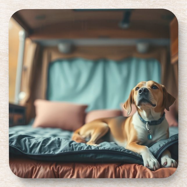 Dog on Bed Beverage Coaster (Front)