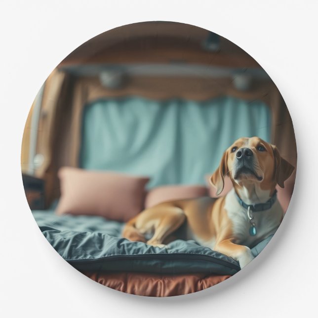 Dog on Bed Paper Plates (Front)