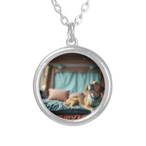 Dog on Bed Silver Plated Necklace