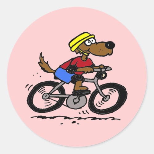 Dog On Bike Classic Round Sticker