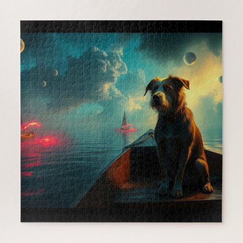Dog on boat jigsaw puzzle
