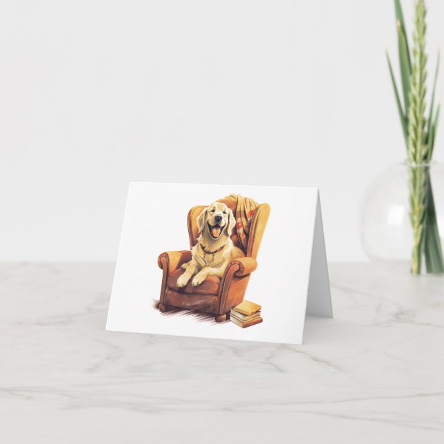 Dog on Chair with Books Blank Card  (Front)