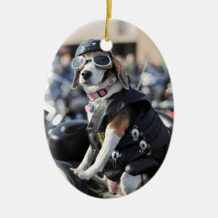 Dog on motorcycle photo ceramic ornament