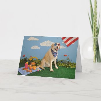 Dog On Picnic  American Flag Card by PlaxtonDesigns at Zazzle