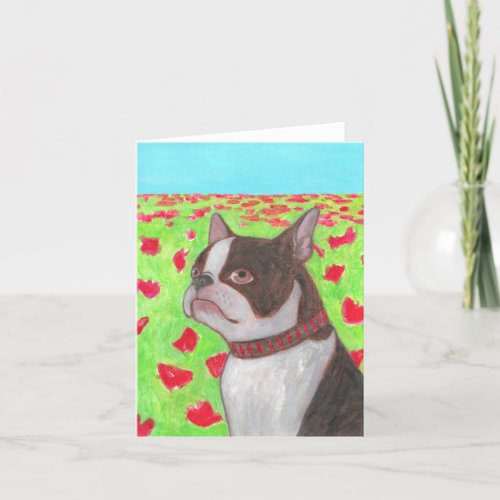 Dog on Poppy Field Card