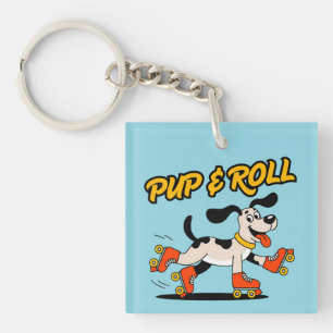 Dog On Roller Skates Pup & Roll Keychain