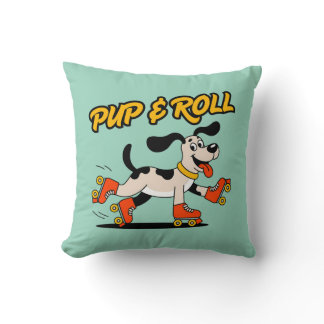 Dog On Roller Skates Pup & Roll Throw Pillow
