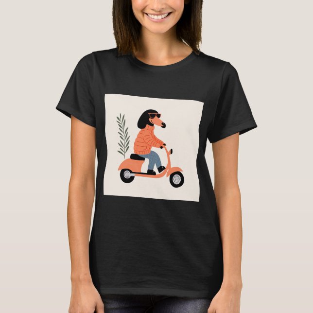 Dog on Scooter - Funny and Stylish Illustration T-Shirt (Front)