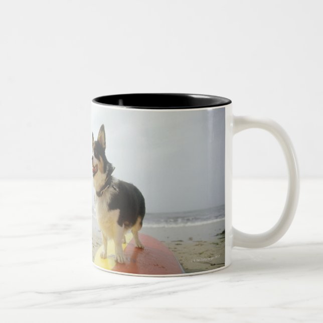 Dog on surfboard Two-Tone coffee mug (Right)