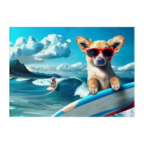 Dog on Surfboard Wearing Sunglasses AI Art