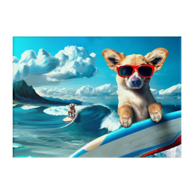 Dog on Surfboard Wearing Sunglasses AI Art (Front)