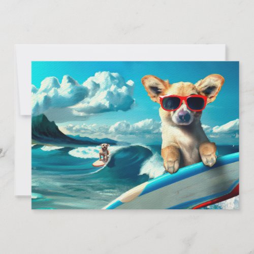 Dog on Surfboard Wearing Sunglasses AI Art Card