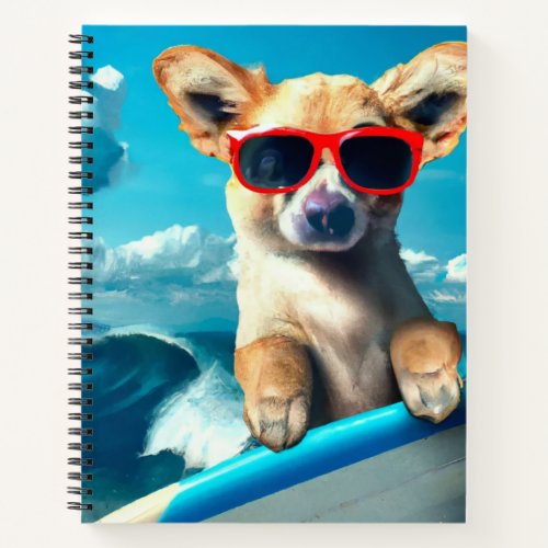 Dog on Surfboard Wearing Sunglasses AI Art Notebook