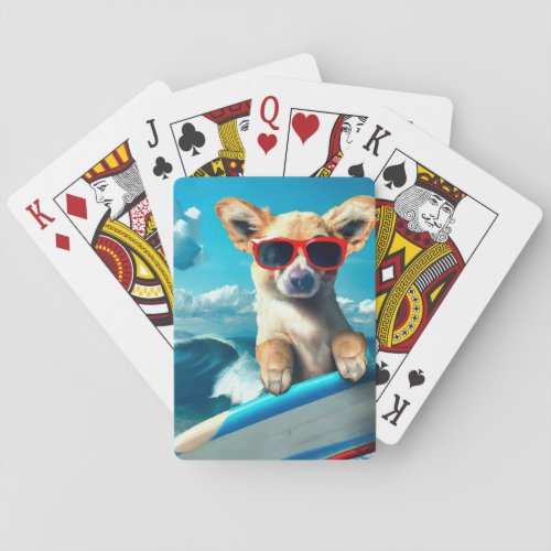 Dog on Surfboard Wearing Sunglasses AI Art Poker Cards