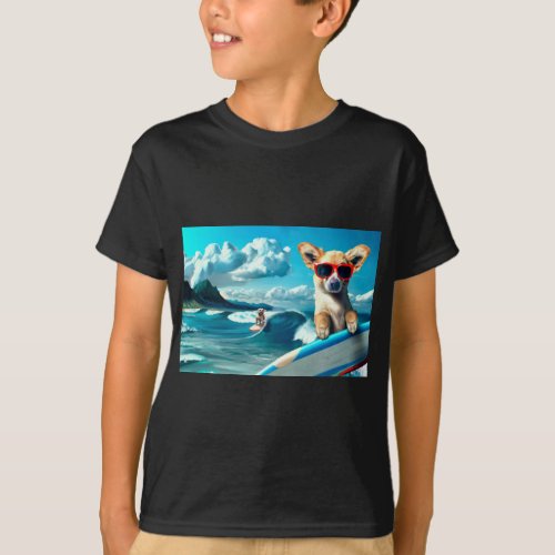 Dog on Surfboard Wearing Sunglasses AI Art T_Shirt