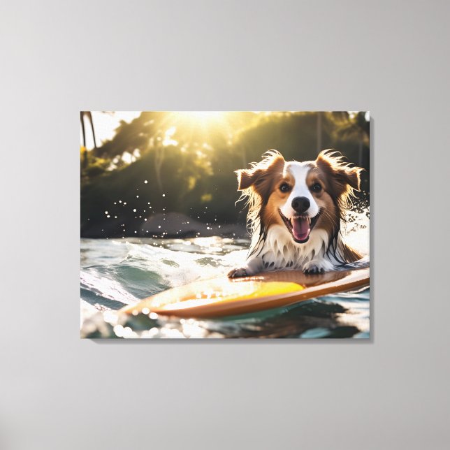 Dog on surfing board canvas print (Front)