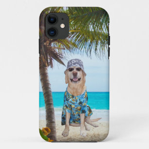 Dog on the Beach in Hawaiian Shirt iPhone 11 Case