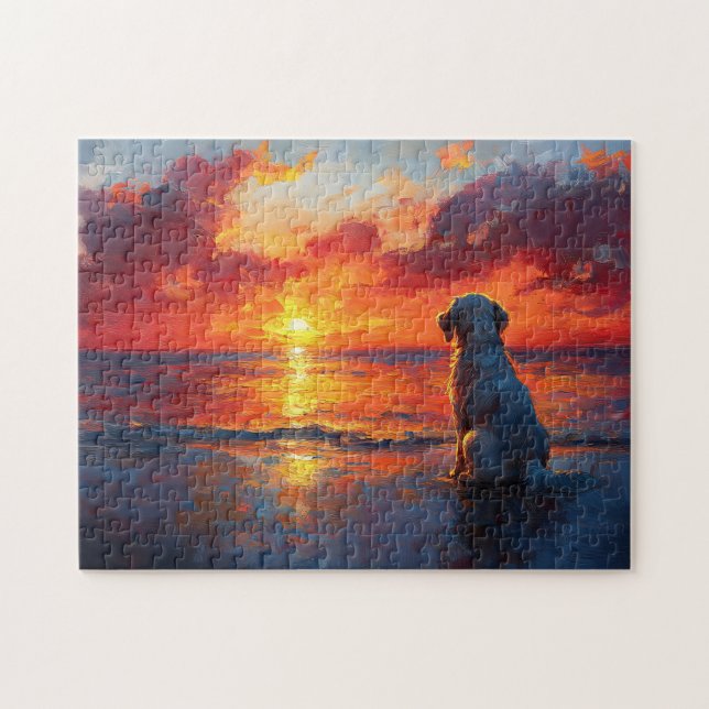 Dog on the Beach Watching the Sunset Jigsaw Puzzle (Horizontal)