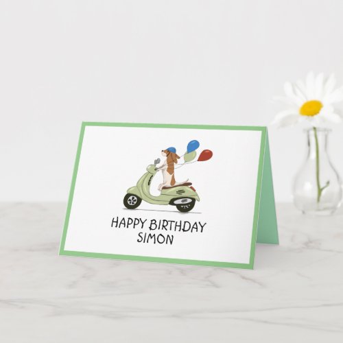 Dog on Vespa with balloons Card