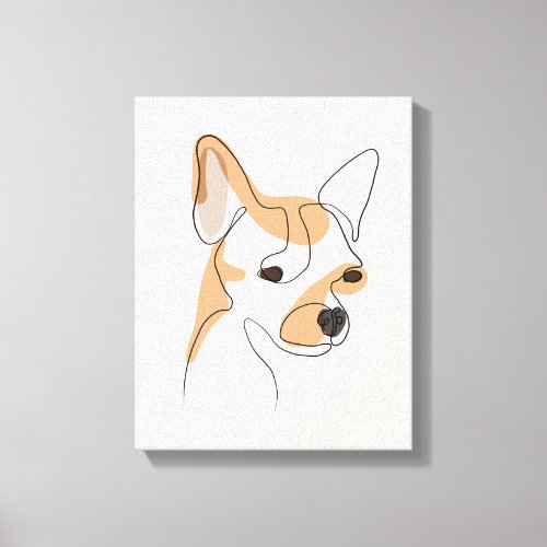 Dog One Line Drawing with Color Canvas Print